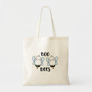 Cute Ghost Boo Bees - Funny Halloween on white Tote Bag