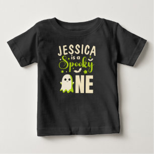 Cute Ghost BOO Green Spooky One Halloween Name Baby T-Shirt