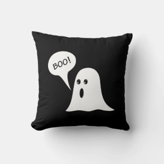 Cute Ghost BOO Halloween Black and Orange Cushion