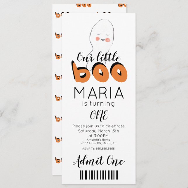 Cute Ghost Boo Ticket Style Party  Invitation (Front/Back)