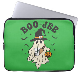 Cute ghost boo with ice coffee laptop sleeve