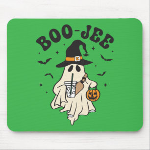 Cute ghost boo with ice coffee mouse pad