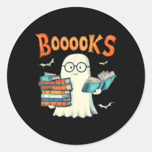 Cute Ghost Book Reading Booooks Halloween Teacher Classic Round Sticker
