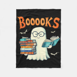 Cute Ghost Book Reading Booooks Halloween Teacher Fleece Blanket