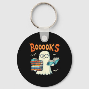 Cute Ghost Book Reading Booooks Halloween Teacher  Key Ring