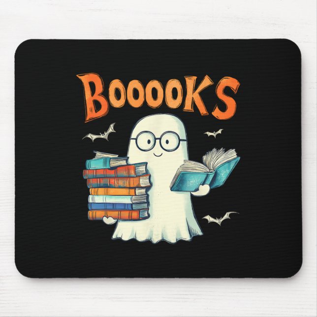 Cute Ghost Book Reading Booooks Halloween Teacher  Mouse Pad (Front)