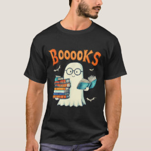 Cute Ghost Book Reading Booooks Halloween Teacher  T-Shirt