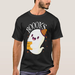 Cute Ghost Book Reading Halloween Boooks Teacher 4 T-Shirt