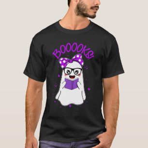 Cute Ghost Book Reading Halloween Purple Funny T-Shirt