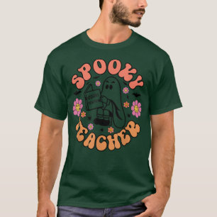 Cute Ghost Book Reading Halloween Teacher Spooky T T-Shirt