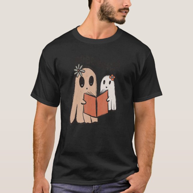 Cute Ghost Book Reading Halloween Teacher Top Funn (Front)