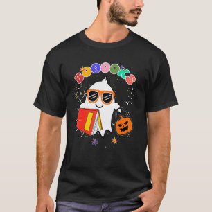 Cute Ghost Book Reading Teacher School  Halloween  T-Shirt