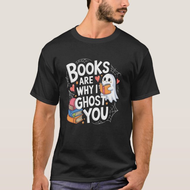 Cute Ghost Bookish Book Lover Reading T-Shirt (Front)