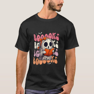 Cute Ghost Books Groovy Book Lover Retro Reading H T-Shirt