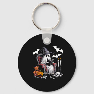 Cute Ghost Books Halloween Teacher Ghost Reading L Key Ring