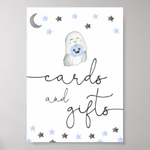 Cute ghost boy baby shower cards and gifts sign