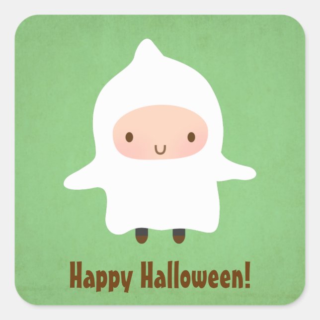 Cute Ghost Boy Not So Scary Halloween Square Sticker (Front)