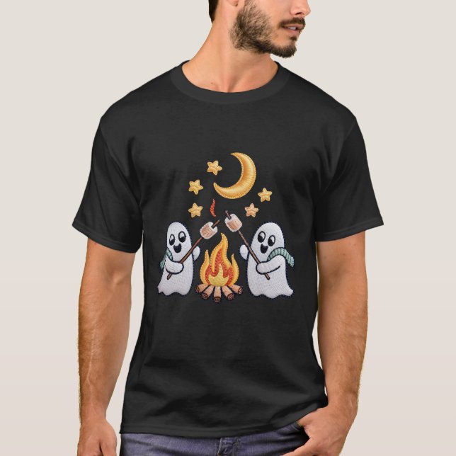 Cute Ghost Campfire Marshmallow Halloween Shirt (Front)
