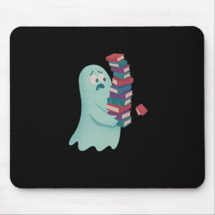 Cute Ghost Carrying Too Many Books Book Lover Hall Mouse Pad