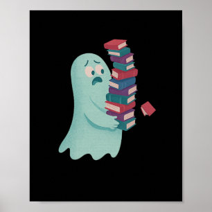 Cute Ghost Carrying Too Many Books Book Lover Hall Poster