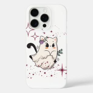 Cute Ghost Cat Celestial Floral Phone Case