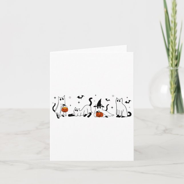 Cute Ghost Cat Funny Halloween Outfit Costumes Bla Card (Front)