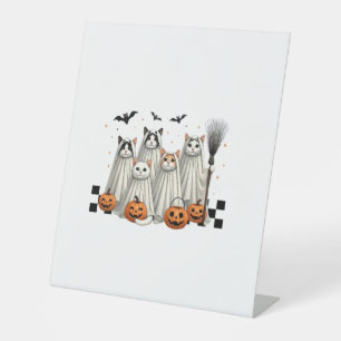Cute Ghost Cat Funny Halloween Outfit Costumes Bla Pedestal Sign