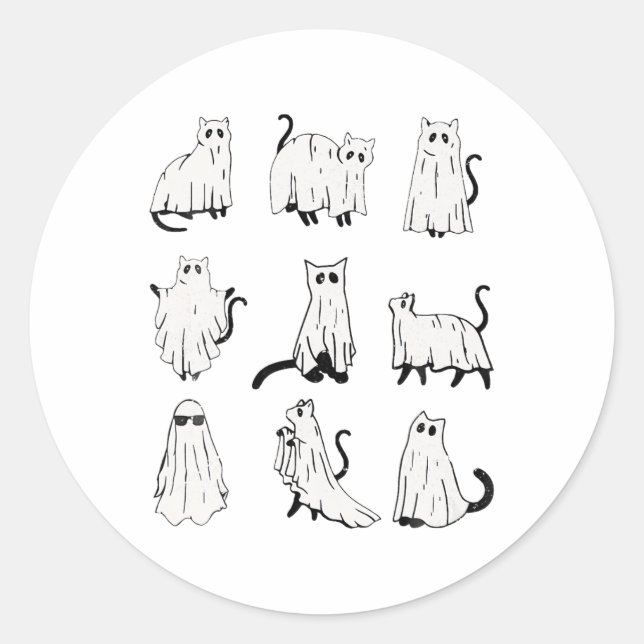 Cute Ghost Cat Funny Halloween Outfit Costumes  Classic Round Sticker (Front)