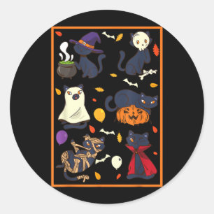Cute Ghost Cat Funny Halloween Outfit Costumes Classic Round Sticker