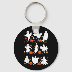 Cute Ghost Cat Funny Halloween Outfit Costumes Key Ring