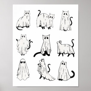 Cute Ghost Cat Funny Halloween Outfit Costumes  Poster