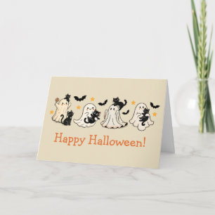 Cute Ghost & Cat Halloween Greeting Card
