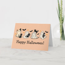 Cute Ghost & Cat Halloween Greeting Card