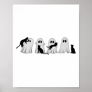 Cute Ghost Cat Halloween Outfit Costumes Cat Lover Poster