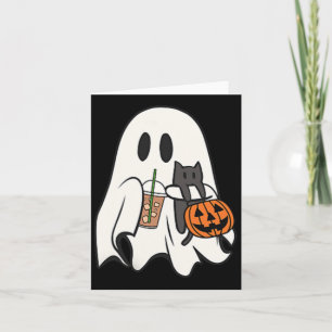 Cute Ghost Cat Iced Coffee Spooky Season Halloween Card