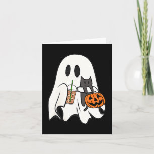 Cute Ghost Cat Iced Coffee Spooky Season Halloween Card