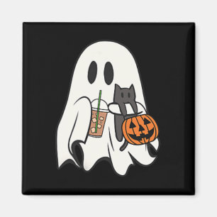 Cute Ghost Cat Iced Coffee Spooky Season Halloween Magnet