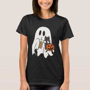 Cute Ghost Cat Iced Coffee Spooky Season Halloween T-Shirt