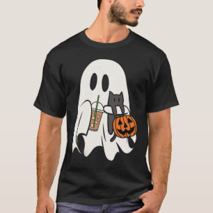 Cute Ghost Cat Iced Coffee Spooky Season Halloween T-Shirt