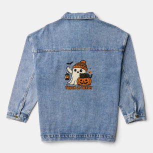 Cute Ghost Cat Spooky Halloween Kitten Magical W Denim Jacket