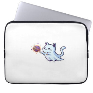 Cute Ghost Cat Spooky Halloween Kitten Magical W Laptop Sleeve