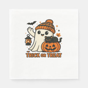 Cute Ghost Cat Spooky Halloween Kitten Magical W Napkin