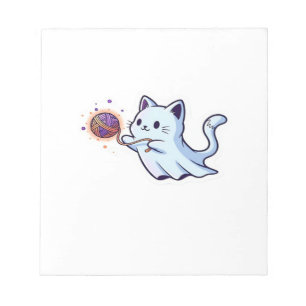 Cute Ghost Cat Spooky Halloween Kitten Magical W Notepad