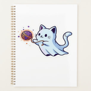 Cute Ghost Cat Spooky Halloween Kitten Magical W Planner