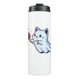 Cute Ghost Cat Spooky Halloween Kitten Magical W Thermal Tumbler
