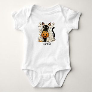 Cute Ghost Cat Trick Or Treat Halloween Baby Bodysuit
