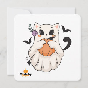 Cute Ghost Cat with Pumpkin Spooky Halloween Mug Invitation