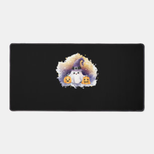 Cute Ghost Cat with Pumpkins – Kawaii Halloween Ar Desk Mat