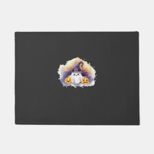 Cute Ghost Cat with Pumpkins � Kawaii Halloween Ar Doormat