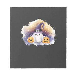 Cute Ghost Cat with Pumpkins � Kawaii Halloween Ar Notepad